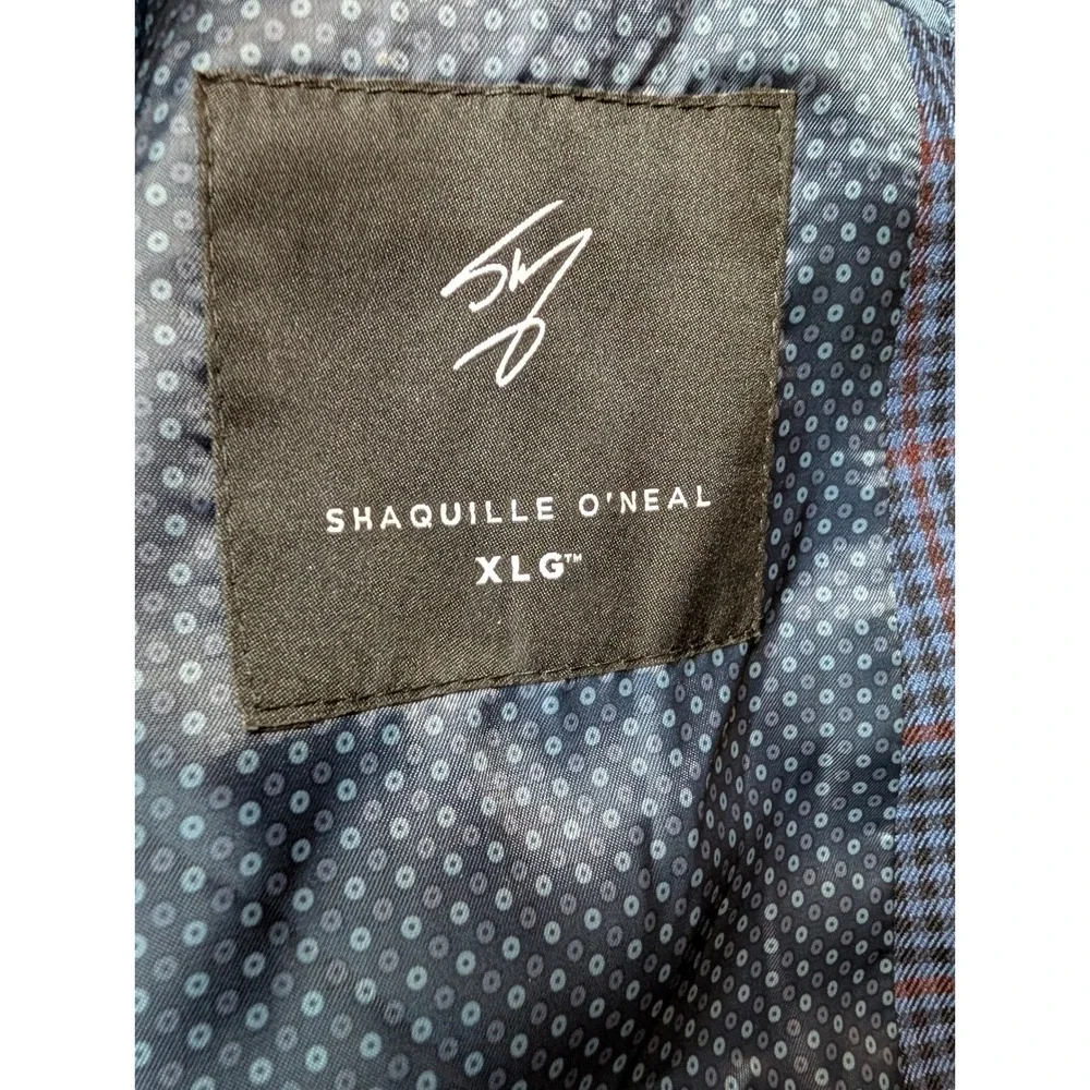 Shaquille O'Neal Blazer Mens 56S Blue Plaid XLG Big & Tall Stretch‎ Two-Button